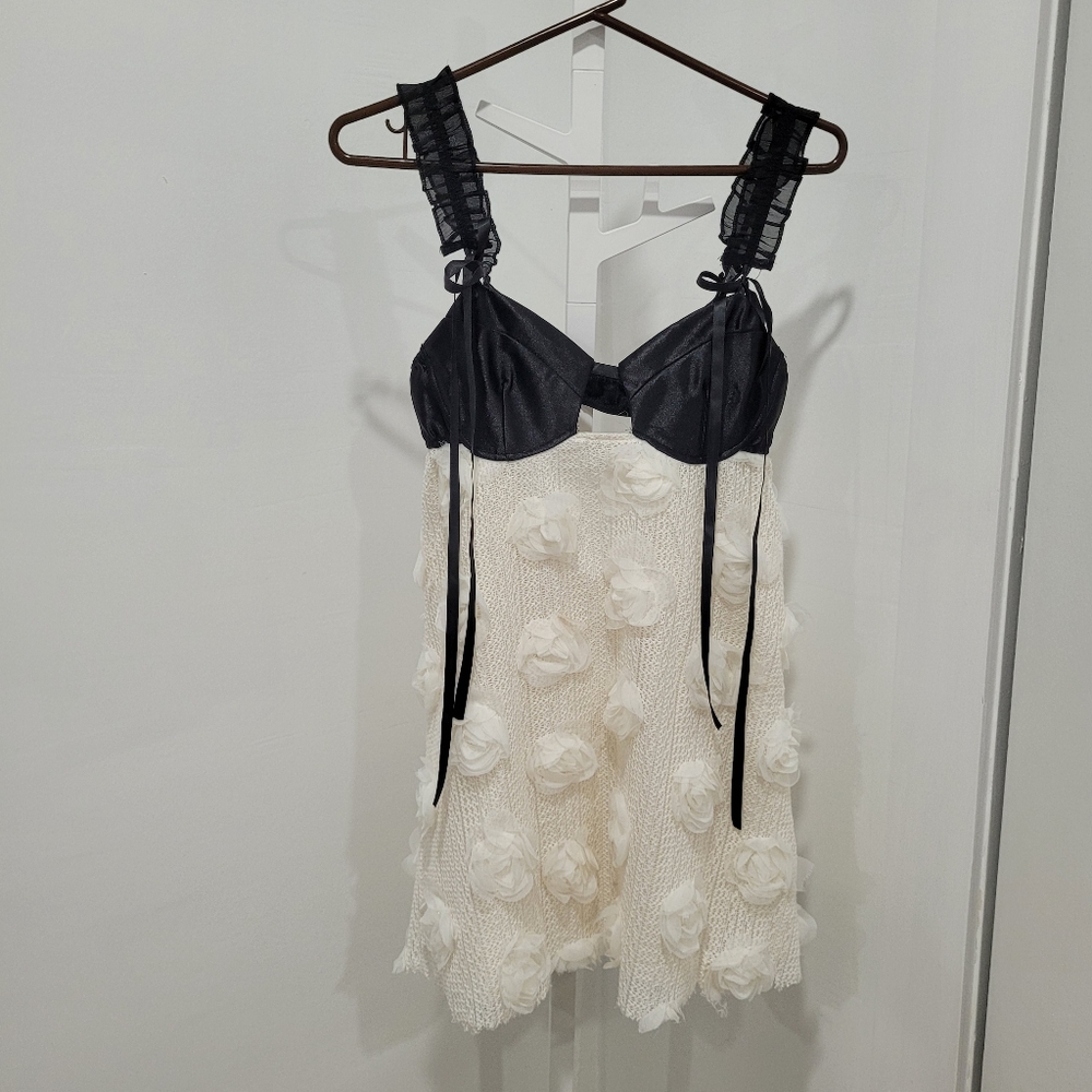 MICAS Frill Strap Floral Lace Backless Dress-Mini S